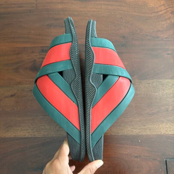 Gucci Web Pannelled Rubber Sandals Womens Slides size 9 green red - Picture 15 of 16